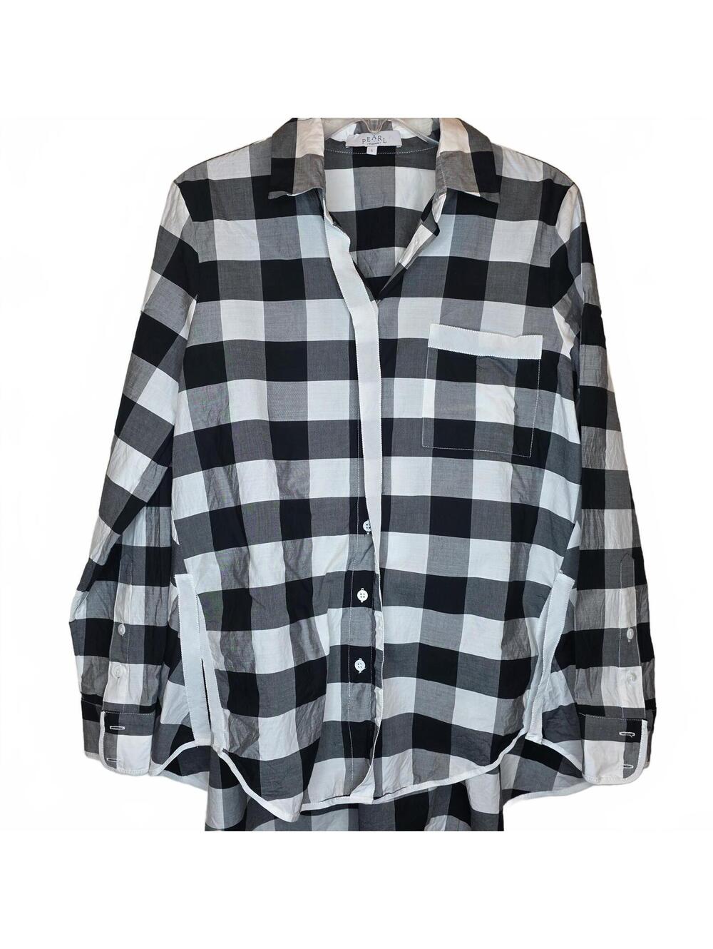 Lela Rose Plaid Women's Button Down SIZE Small Black & White